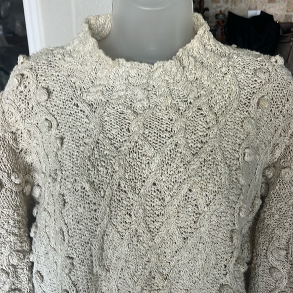 Quills Woolen Market Ireland hand diamond knit oatmeal colored fisherman… - Picture 2 of 13